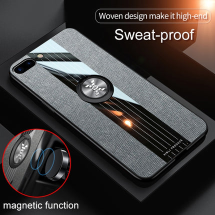For iPhone 8 /7 XINLI Stitching Cloth Texture Shockproof TPU Protective Case with Ring Holder(Black)-garmade.com