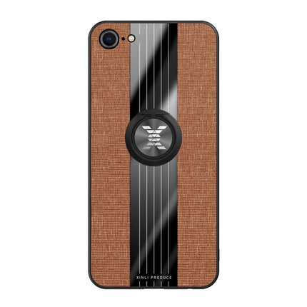 For iPhone 8 /7 XINLI Stitching Cloth Texture Shockproof TPU Protective Case with Ring Holder(Brown)-garmade.com