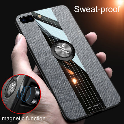For iPhone 8 /7 XINLI Stitching Cloth Texture Shockproof TPU Protective Case with Ring Holder(Brown)-garmade.com