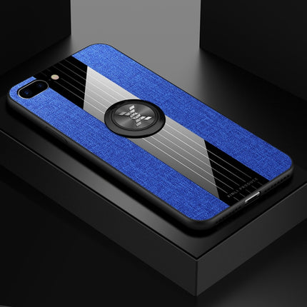 For iPhone 8 /7 XINLI Stitching Cloth Texture Shockproof TPU Protective Case with Ring Holder(Blue)-garmade.com