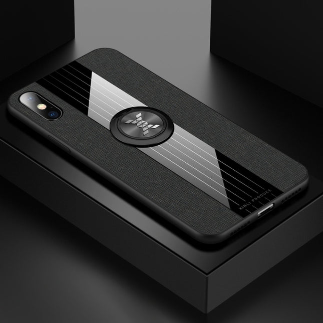 For iPhone X / XS XINLI Stitching Cloth Texture Shockproof TPU Protective Case with Ring Holder(Black)-garmade.com