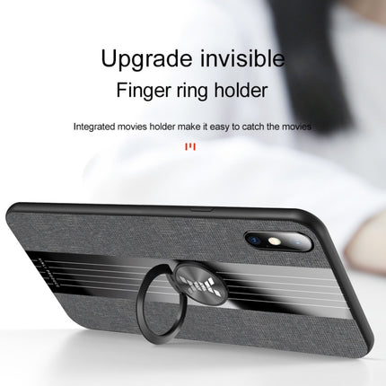 For iPhone X / XS XINLI Stitching Cloth Texture Shockproof TPU Protective Case with Ring Holder(Black)-garmade.com