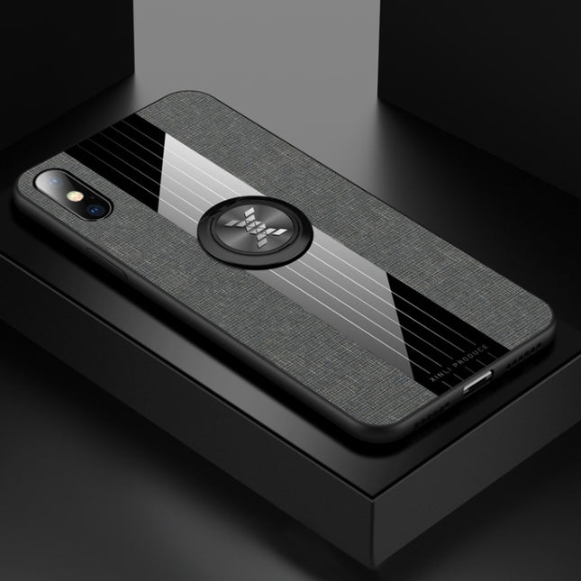 For iPhone X / XS XINLI Stitching Cloth Texture Shockproof TPU Protective Case with Ring Holder(Grey)-garmade.com