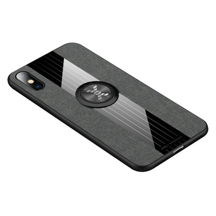For iPhone X / XS XINLI Stitching Cloth Texture Shockproof TPU Protective Case with Ring Holder(Grey)-garmade.com