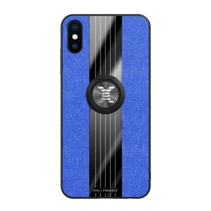 For iPhone X / XS XINLI Stitching Cloth Texture Shockproof TPU Protective Case with Ring Holder(Blue)-garmade.com