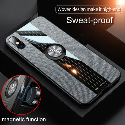For iPhone XR XINLI Stitching Cloth Texture Shockproof TPU Protective Case with Ring Holder(Brown)-garmade.com
