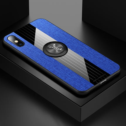 For iPhone XR XINLI Stitching Cloth Texture Shockproof TPU Protective Case with Ring Holder(Blue)-garmade.com