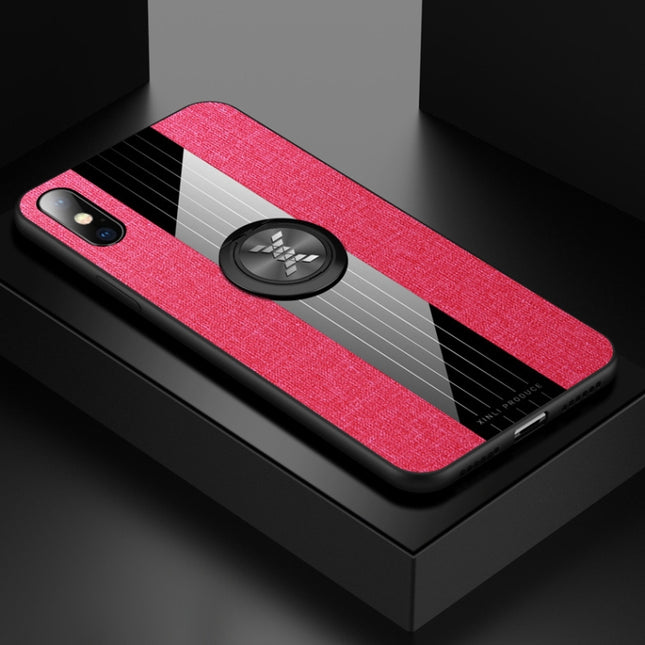 For iPhone XR XINLI Stitching Cloth Texture Shockproof TPU Protective Case with Ring Holder(Red)-garmade.com