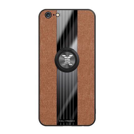 For iPhone 6 / 6s XINLI Stitching Cloth Texture Shockproof TPU Protective Case with Ring Holder(Brown)-garmade.com