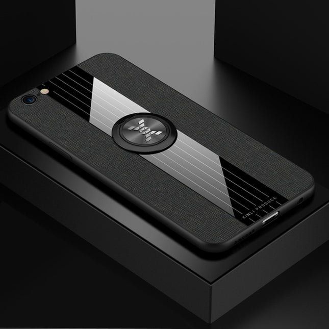 For iPhone 6 Plus / 6s Plus XINLI Stitching Cloth Texture Shockproof TPU Protective Case with Ring Holder(Black)-garmade.com