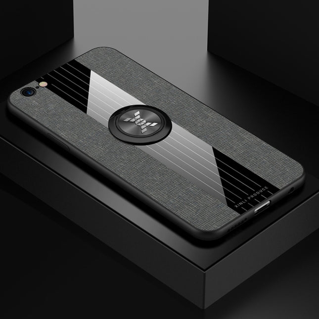 For iPhone 6 Plus / 6s Plus XINLI Stitching Cloth Texture Shockproof TPU Protective Case with Ring Holder(Grey)-garmade.com