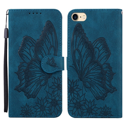 Retro Skin Feel Butterflies Embossing Horizontal Flip Leather Case with Holder & Card Slots & Wallet For iPhone SE 2020 / 8 / 7(Blue)-garmade.com