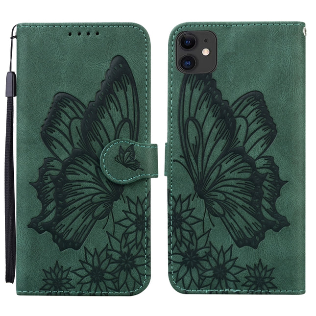 Retro Skin Feel Butterflies Embossing Horizontal Flip Leather Case with Holder & Card Slots & Wallet For iPhone 11(Green)-garmade.com