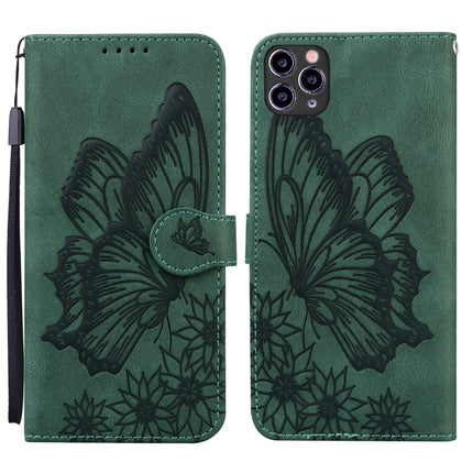 Retro Skin Feel Butterflies Embossing Horizontal Flip Leather Case with Holder & Card Slots & Wallet For iPhone 11 Pro Max(Green)-garmade.com