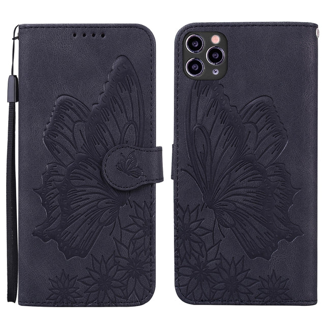 Retro Skin Feel Butterflies Embossing Horizontal Flip Leather Case with Holder & Card Slots & Wallet For iPhone 11 Pro Max(Black)-garmade.com