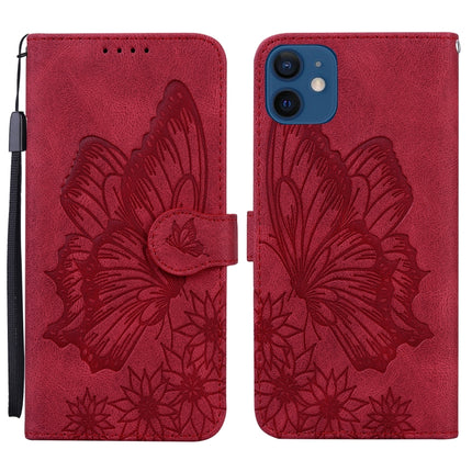 Retro Skin Feel Butterflies Embossing Horizontal Flip Leather Case with Holder & Card Slots & Wallet For iPhone 12 mini(Red)-garmade.com