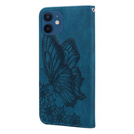 Retro Skin Feel Butterflies Embossing Horizontal Flip Leather Case with Holder & Card Slots & Wallet For iPhone 12 mini(Blue)-garmade.com