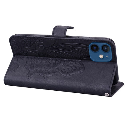 Retro Skin Feel Butterflies Embossing Horizontal Flip Leather Case with Holder & Card Slots & Wallet For iPhone 12 mini(Black)-garmade.com