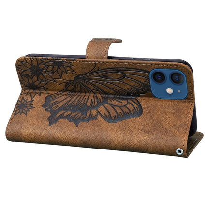 Retro Skin Feel Butterflies Embossing Horizontal Flip Leather Case with Holder & Card Slots & Wallet For iPhone 12 mini(Brown)-garmade.com
