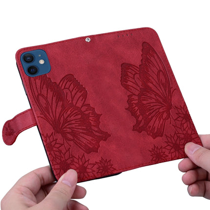 Retro Skin Feel Butterflies Embossing Horizontal Flip Leather Case with Holder & Card Slots & Wallet (Red)-garmade.com