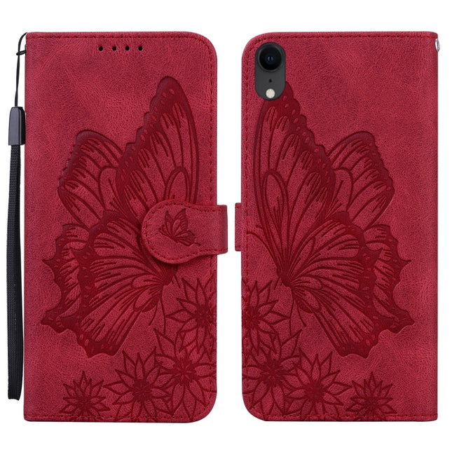 Retro Skin Feel Butterflies Embossing Horizontal Flip Leather Case with Holder & Card Slots & Wallet For iPhone XR(Red)-garmade.com