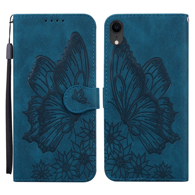 Retro Skin Feel Butterflies Embossing Horizontal Flip Leather Case with Holder & Card Slots & Wallet For iPhone XR(Blue)-garmade.com