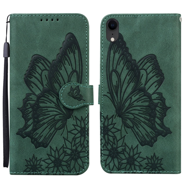 Retro Skin Feel Butterflies Embossing Horizontal Flip Leather Case with Holder & Card Slots & Wallet For iPhone XR(Green)-garmade.com
