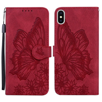 Retro Skin Feel Butterflies Embossing Horizontal Flip Leather Case with Holder & Card Slots & Wallet For iPhone XS Max(Red)-garmade.com