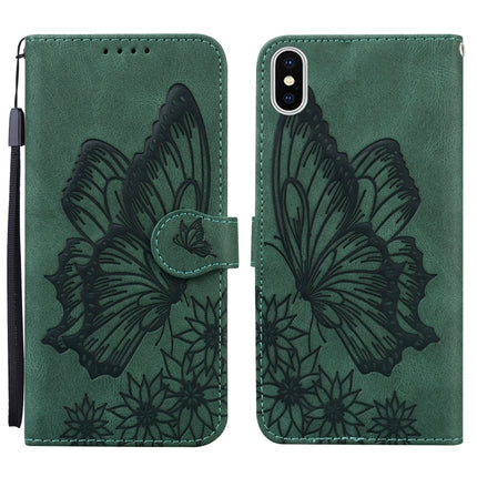 Retro Skin Feel Butterflies Embossing Horizontal Flip Leather Case with Holder & Card Slots & Wallet For iPhone XS Max(Green)-garmade.com