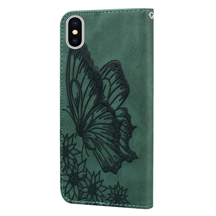 Retro Skin Feel Butterflies Embossing Horizontal Flip Leather Case with Holder & Card Slots & Wallet For iPhone XS Max(Green)-garmade.com