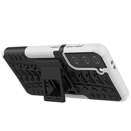 For Samsung Galaxy S21 5G Tire Texture Shockproof TPU+PC Protective Case with Holder(White)-garmade.com