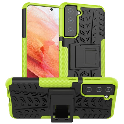 For Samsung Galaxy S21 5G Tire Texture Shockproof TPU+PC Protective Case with Holder(Green)-garmade.com