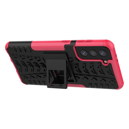 For Samsung Galaxy S21+ 5G Tire Texture Shockproof TPU+PC Protective Case with Holder(Pink)-garmade.com
