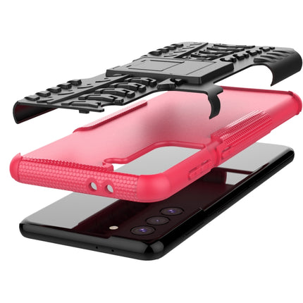 For Samsung Galaxy S21+ 5G Tire Texture Shockproof TPU+PC Protective Case with Holder(Pink)-garmade.com