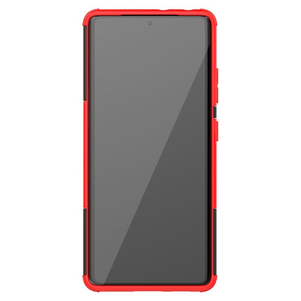 For Samsung Galaxy S21 Ultra 5G Tire Texture Shockproof TPU+PC Protective Case with Holder(Red)-garmade.com