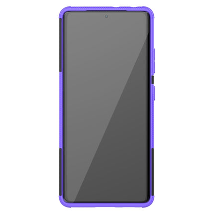 For Samsung Galaxy S21 Ultra 5G Tire Texture Shockproof TPU+PC Protective Case with Holder(Purple)-garmade.com