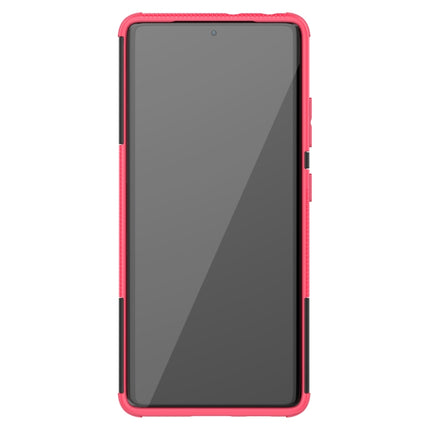 For Samsung Galaxy S21 Ultra 5G Tire Texture Shockproof TPU+PC Protective Case with Holder(Pink)-garmade.com