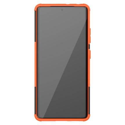 For Samsung Galaxy S21 Ultra 5G Tire Texture Shockproof TPU+PC Protective Case with Holder(Orange)-garmade.com