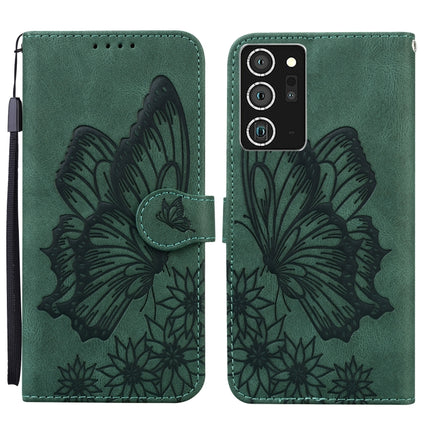 For Samsung Galaxy Note20 Ultra Retro Skin Feel Butterflies Embossing Horizontal Flip Leather Case with Holder & Card Slots & Wallet(Green)-garmade.com
