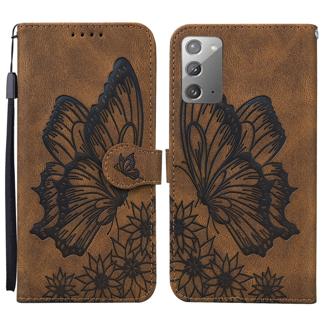 For Samsung Galaxy Note20 Retro Skin Feel Butterflies Embossing Horizontal Flip Leather Case with Holder & Card Slots & Wallet(Brown)-garmade.com