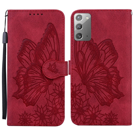 For Samsung Galaxy Note20 Retro Skin Feel Butterflies Embossing Horizontal Flip Leather Case with Holder & Card Slots & Wallet(Red)-garmade.com