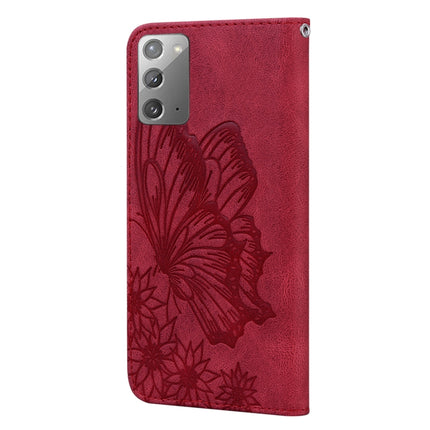 For Samsung Galaxy Note20 Retro Skin Feel Butterflies Embossing Horizontal Flip Leather Case with Holder & Card Slots & Wallet(Red)-garmade.com