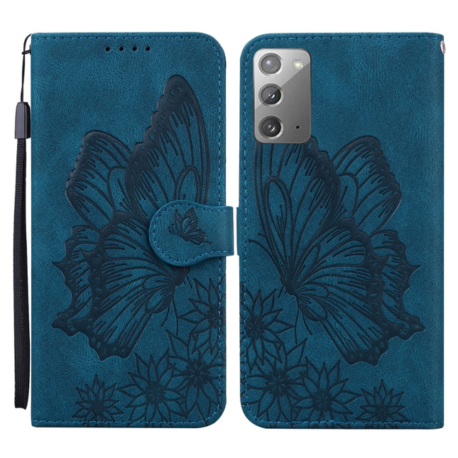 For Samsung Galaxy Note20 Retro Skin Feel Butterflies Embossing Horizontal Flip Leather Case with Holder & Card Slots & Wallet(Blue)-garmade.com