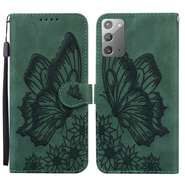 For Samsung Galaxy Note20 Retro Skin Feel Butterflies Embossing Horizontal Flip Leather Case with Holder & Card Slots & Wallet(Green)-garmade.com