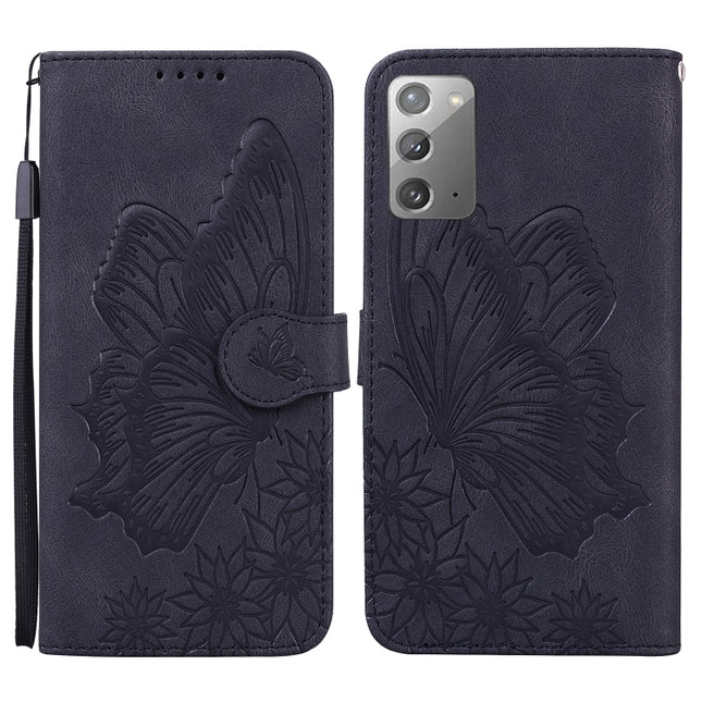 For Samsung Galaxy Note20 Retro Skin Feel Butterflies Embossing Horizontal Flip Leather Case with Holder & Card Slots & Wallet(Black)-garmade.com