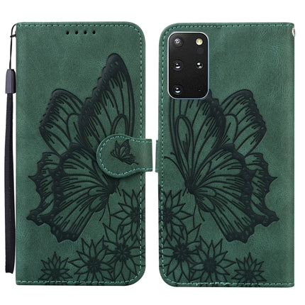 For Samsung Galaxy S20+ Retro Skin Feel Butterflies Embossing Horizontal Flip Leather Case with Holder & Card Slots & Wallet(Green)-garmade.com