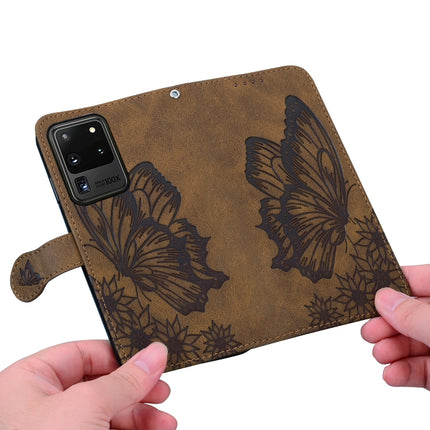 For Samsung Galaxy S20 Ultra Retro Skin Feel Butterflies Embossing Horizontal Flip Leather Case with Holder & Card Slots & Wallet(Brown)-garmade.com