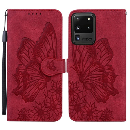 For Samsung Galaxy S20 Ultra Retro Skin Feel Butterflies Embossing Horizontal Flip Leather Case with Holder & Card Slots & Wallet(Red)-garmade.com