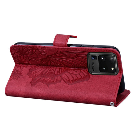 For Samsung Galaxy S20 Ultra Retro Skin Feel Butterflies Embossing Horizontal Flip Leather Case with Holder & Card Slots & Wallet(Red)-garmade.com