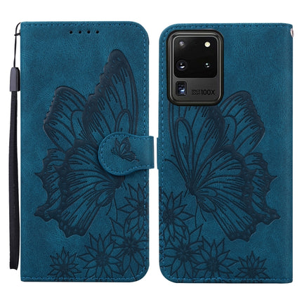 For Samsung Galaxy S20 Ultra Retro Skin Feel Butterflies Embossing Horizontal Flip Leather Case with Holder & Card Slots & Wallet(Blue)-garmade.com